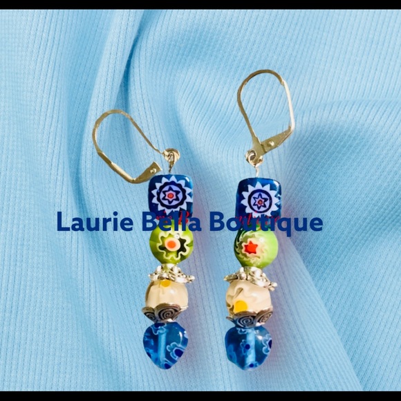 Lampwork & Millefiori Bracelet and Earring Set - Picture 2 of 3